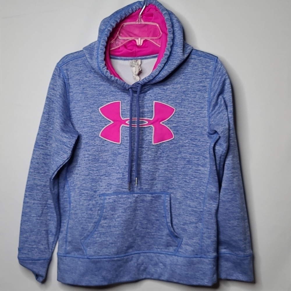 Under Armour blue pink pull over hooded hoodie sweatshirt sz Small